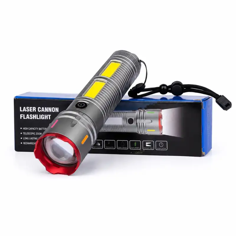 Rechargeable Zoom LED Flashlight USB Torch Light Silver Color