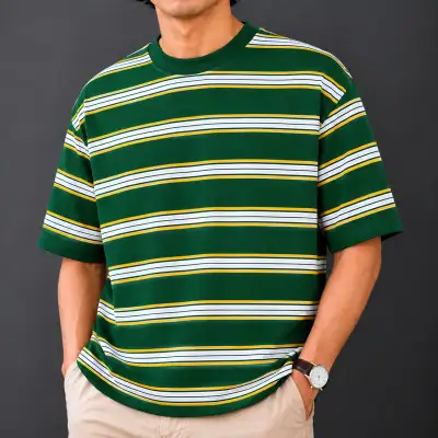 Premium Quality Linear  Retro Stripe  Drop Shoulder T-Shirt